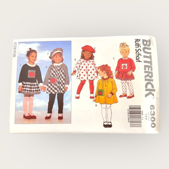 Vintage 1990s Butterick Sewing Pattern 6300 Toddlers Dress Top Leggings Size 1-3 - Picture 1 of 2